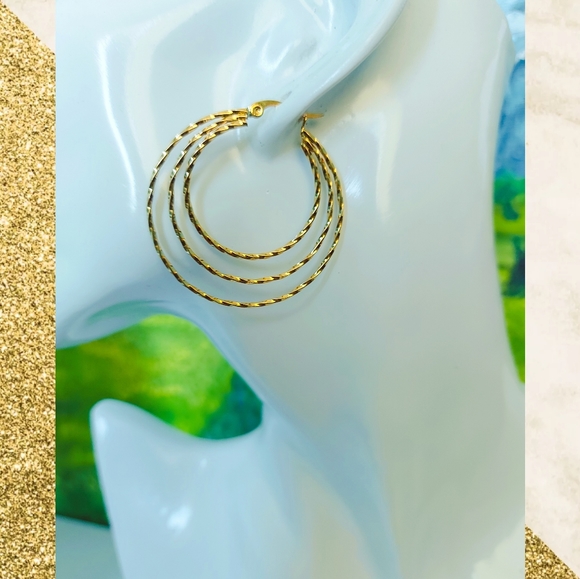 24k Gold Plated Hoop Earrings - Picture 3 of 4